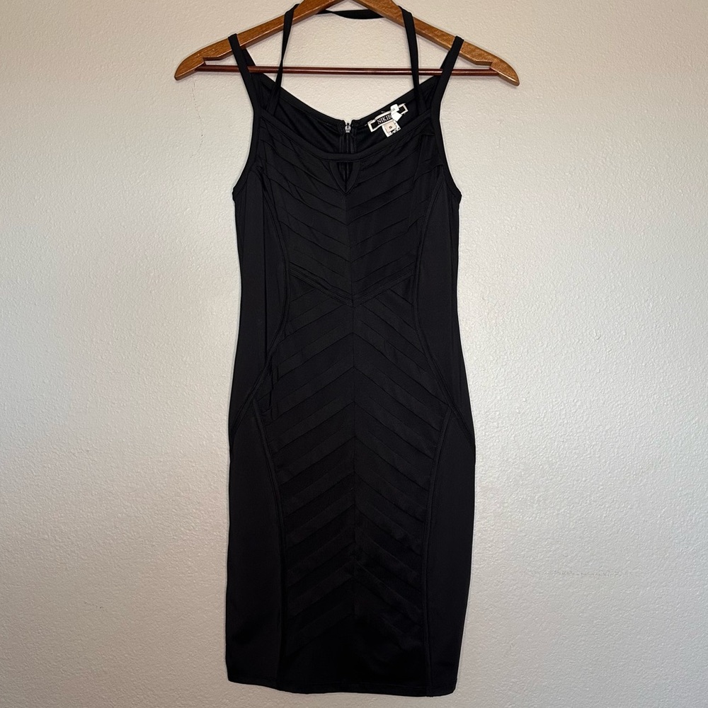 Elegant Black Grunge Goth Bodycon Halter Spaghetti Strap Dress small mob wife